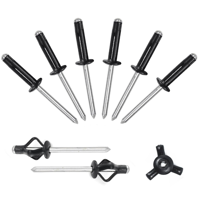 3/16" x 3/4" Tri-Fold Rivets Assortment - 60Pcs,Black Tri-fold Exploding Pop Rivets Solid Aluminum Tri Grip Rivets Bulb Style Rivets for Kayak Marine Boat 3/16"x3/4" Black