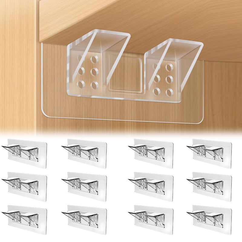 12 Pcs Punch Free Shelf Support Peg，Self Adhesive Support Shelf Bracket，Strong Load Bearing for Shelves Kitchen Cabinet Book Closet
