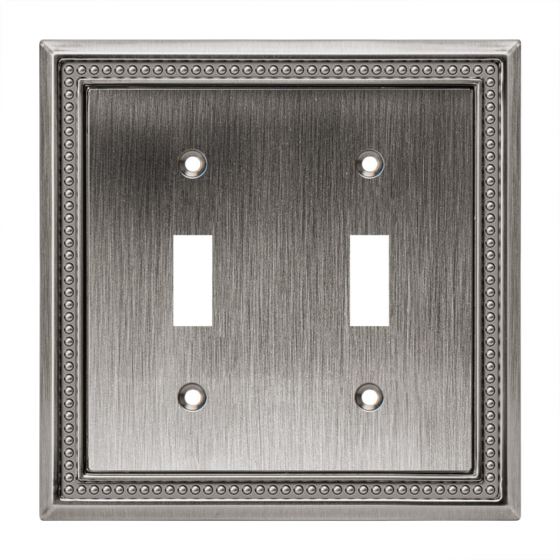 Henne Bery Sunken Pearls Decorative Wall Plate Switch Plate Outlet Cover (Double Toggle, Heirloom Silver) Double Toggle