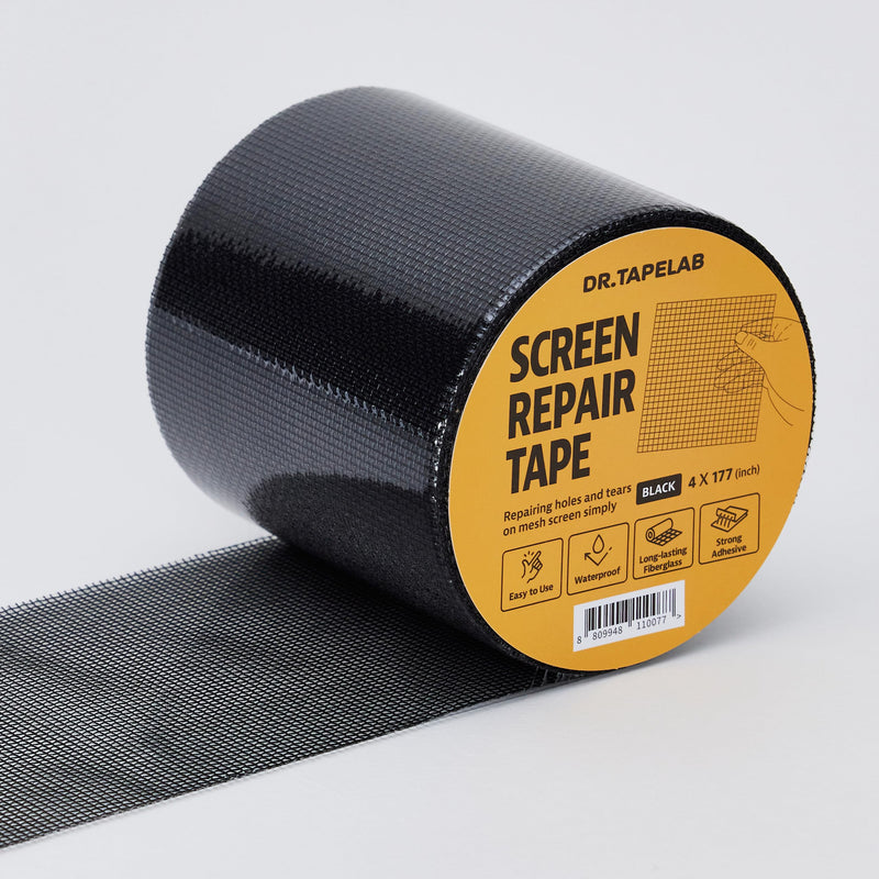 Window Mesh Screen Repair Kit Tape, Black, 4"x177", Strong Adhesive & Waterproof, Covering up Holes and Tears Instantly, for Window and Screen Door, Fiberglass (Black) (Black, 4in x 15FT) - NewNest Australia