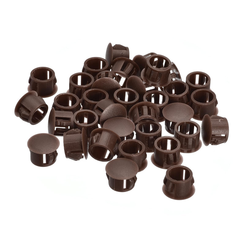 uxcell 12mm(15/32") Plastic Hole Plugs, 36Pcs Flush Type Panel Round Snap in Fastener Knockout Locking Plugs for Furniture Insert End Caps Panels, Brown