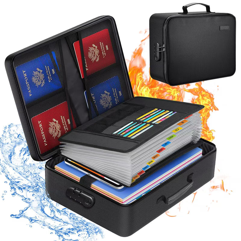 Fireproof Document Box with Lock,Waterproof Document Organizer with Zipper,Heat Insulated Accordion File Organizer,Portable File Box for Important Documents,Files,13 Pockets Luxurious