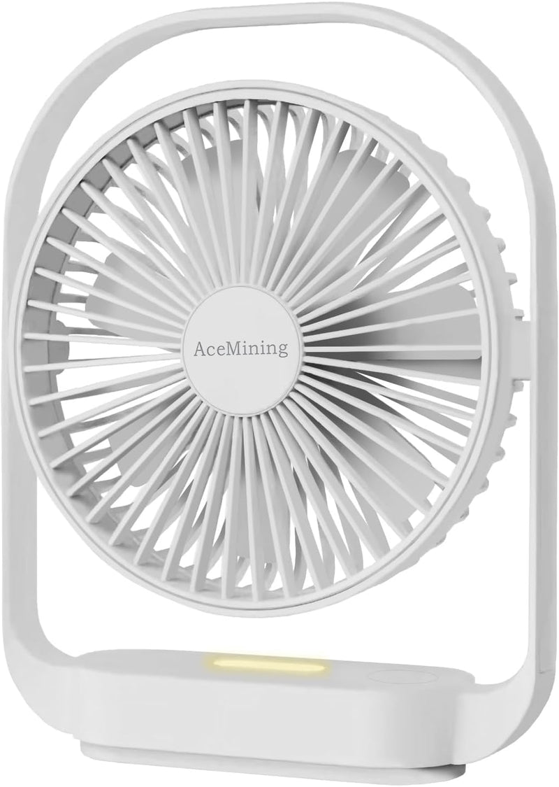 AceMining Silent & Cooling 4 Speed USB Fan with Night Light & 330 Rotation, Small Table Fan for Bedroom Office Bedside White
