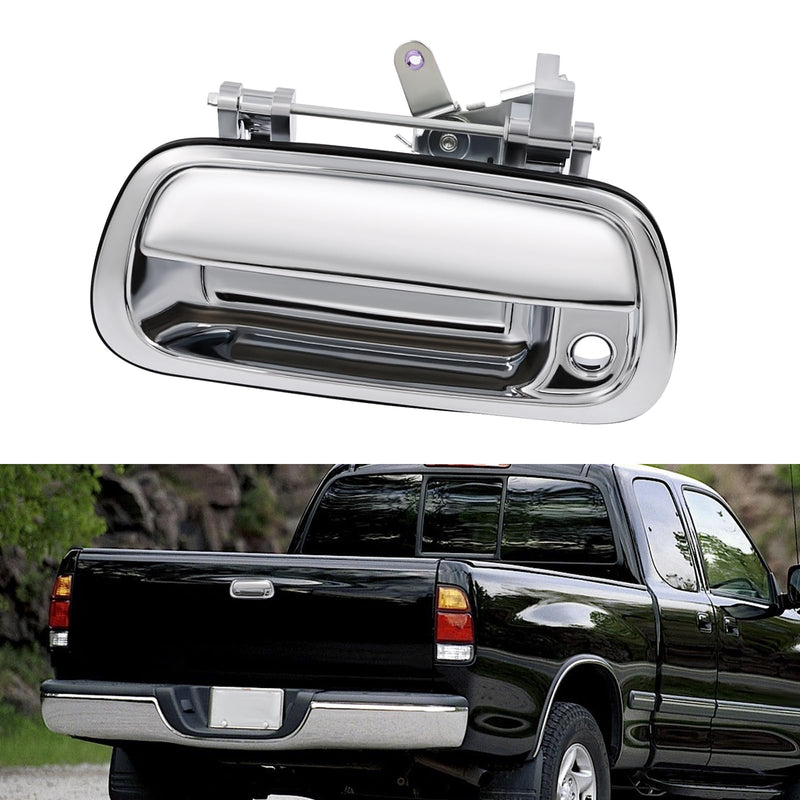 JDMON Chrome Tailgate Door Handle Replacement for Toyota Tundra 2000-2006 Exterior Liftgate Handle Rear Lift Gate Latch Handle Replacement for 80866 TO1915110 69090-0C010 69090-0C030-C0 69090-0C010（without camera hole)