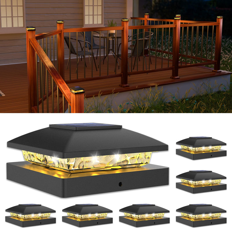 VOLISUN 4x4 Solar Post Cap Light 6pack,Solar Fence - Cap Lights Outdoor Waterproof for Wooden/Vinyl Post,Black Deck Post Cap Light Solar Powered with Warm White for Garden/Patio/Porch Black 6 Pack