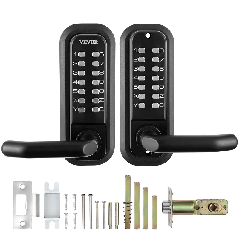 VEVOR Mechanical Keyless Entry Door Lock, 14 Digit Keypad, Double-Sided Embedded Outdoor Gate Door Locks Set with Keypad and Handle, Water-Proof Zinc Alloy, Easy to Install, for Garden, Yard, Garage Black Mechanical + Embedded + Double Side