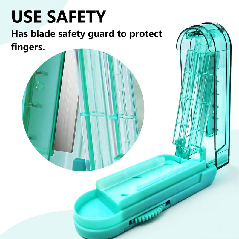 Johnbee Pill Cutter Splitter for Small and Tiny Pills, Larger Pills. Adjustable Pill Splitter Accurately Cuts Multiple Pills at Once. Sharp Blade with Safety Guard. Non-Slip Silicone Edge (Lake Blue) Lake Blue