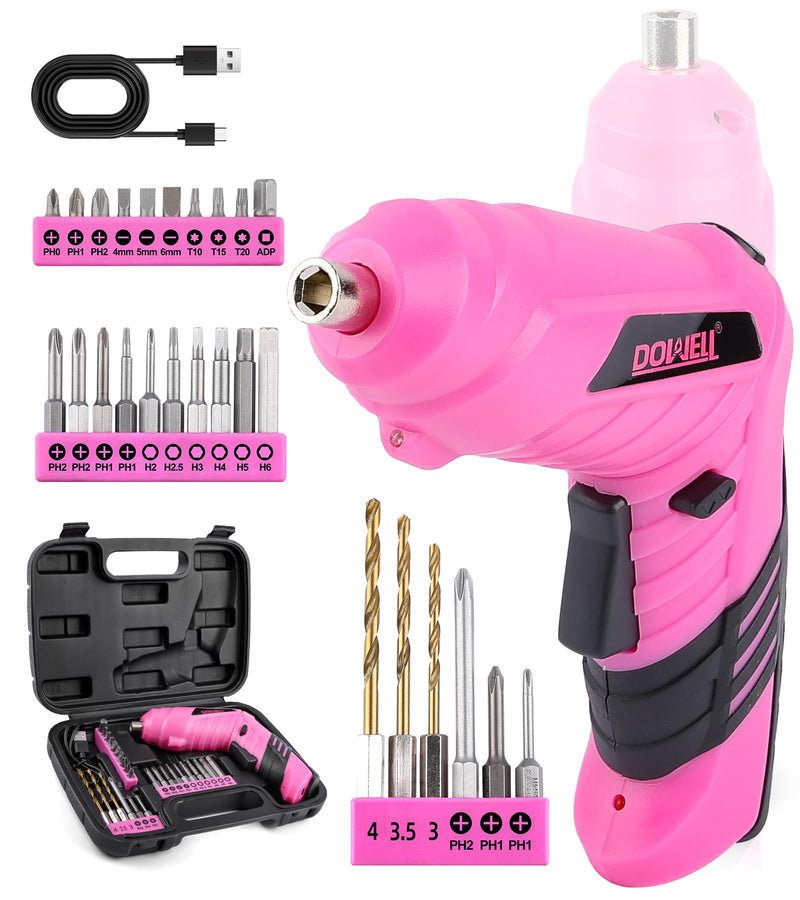 DOWELL Pink Electric Screwdriver Set, Tools with 3.6V Screwdriver for Women