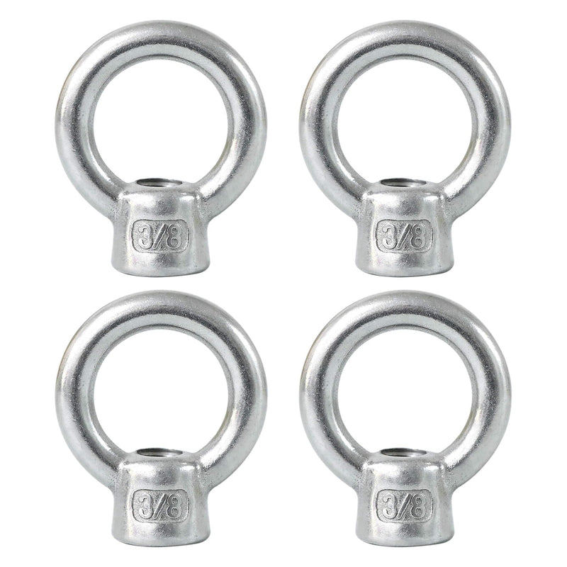 4 Packs 316 Stainless Steel Lifting Eye Nut 3/8" UNC Marine Grade, Female Thread Fastener Ring Shaped Eye Nut 3/8" 4