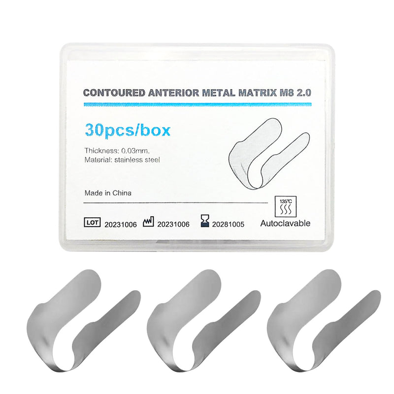 30Pcs Dental Tofflemire Matrix Bands, Thickness 30μm Anterior Matrix Bands, Metal Restoration Matrix Bands for Premolar and Molar(M8) M8