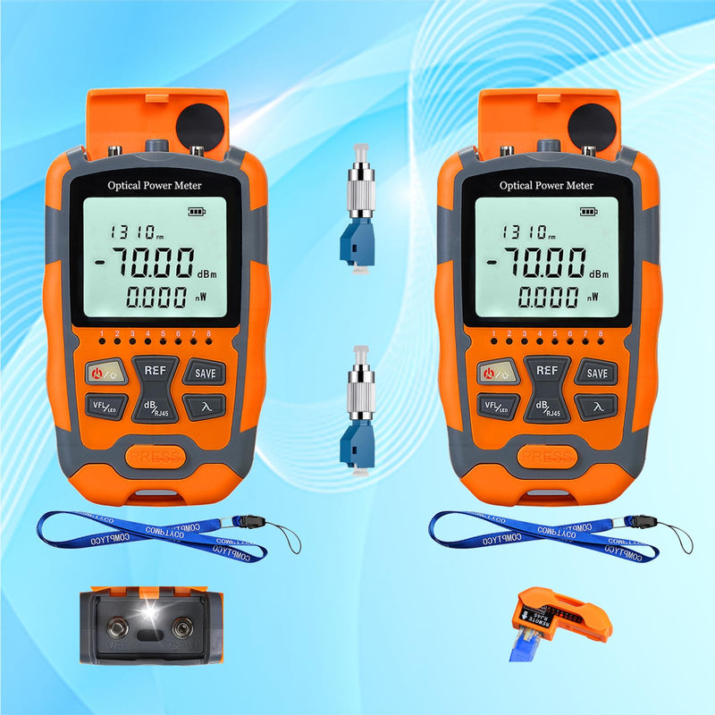 Portable Optical Fiber Power Meter & Visual Fault Locator, 2pcs | Fiber Optic Tester 4 in 1, OPM & VFL-10 & LED Lighting & RJ45 Tester, Range: (-70) dBm ~ (+10) dBm