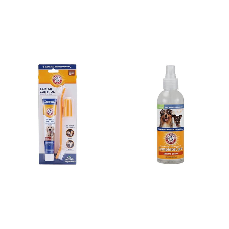 Arm & Hammer Dog Dental Bundle: 3-PieceTartar Control Kit in Beef Flavor (Toothpaste, Toothbrush, Fingerbrush) and Complete Care Dental Spray in Mint Flavor, 6 Fl Oz - PawsPlanet Australia