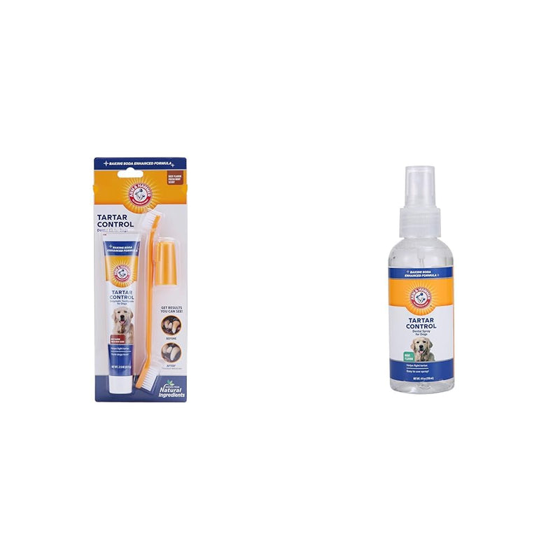 Arm & Hammer Tartar Control Bundle for Dogs: Tartar Control Kit in Beef Flavor (Toothpaste, Toothbrush, Fingerbrush) and Tartar Control Dental Spray, 4 Fl Oz - PawsPlanet Australia