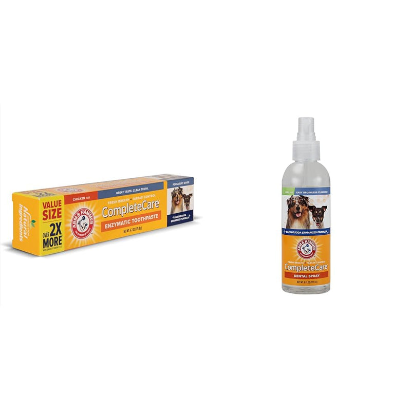 Arm & Hammer Complete Care Dog Dental Bundle: Complete Care Toothpaste in Chicken Flavor, 6.2 Oz and Dental Spray in Mint Flavor, 6 Fl Oz | Baking Soda Enhanced Formula - PawsPlanet Australia