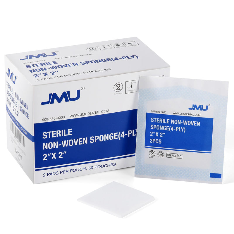 JMU Sterile Gauze Pads 2x2 Non-Woven, Highly Absorbent Sterile Gauze Sponges, 50 Packs, 100 Pcs Total 2"x2"