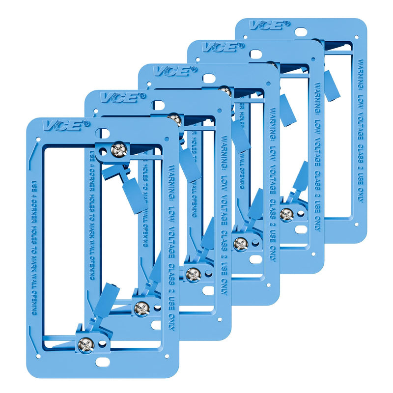 VCE Low Voltage Mounting Bracket Single Gang Wall Plate, Flush Low Voltage Box for Network, HDMI, Coaxial, Speaker, Telephone Cables, Blue, 5 Pack