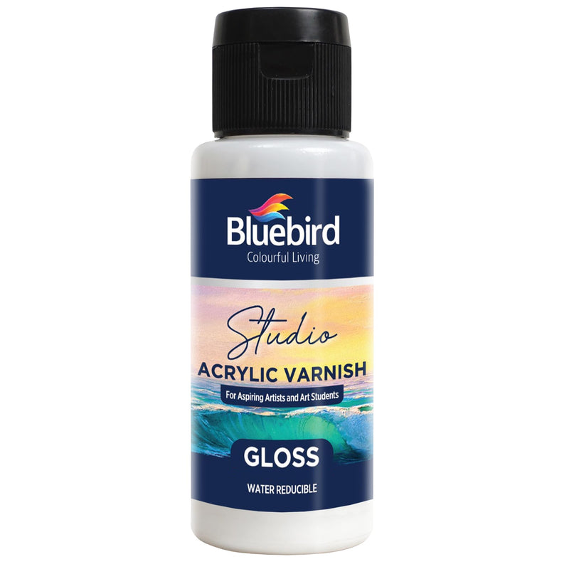 Bluebird Studio Gloss Varnish for Acrylic Painting, 3.4 Fl Oz, Non-Yellowing, Non-Toxic, Anti-Crazing, Basic Varnish for Pro Artists, Hobby Painters & Kids