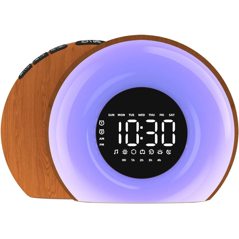 Wake Up Light Sunrise Alarm Clock for Bedroom Sunrise Sunset Simulation 23 Natural Sounds 13 Colors Night Light Dual Alarms and Snooze Sleep Aid for Heavy Sleepers Kids Adults (Wood Grain) Wood Grain