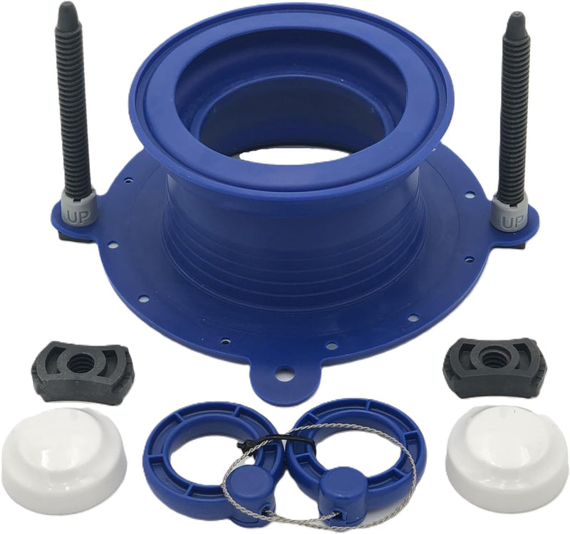 One N Done Toilet Flange Repair Kit - Complete Toilet Seal Repair For Wax Seal, Rubber Gasket Ring,Tool-Free Nuts Includes 3 1/2-Inch Locking Bolts, Bolt Caps- Easy Toilet Bowl Repair (1, Blue)