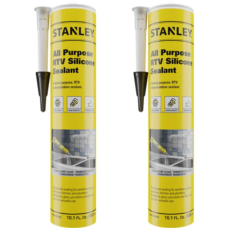 Stanley All Purpose RTV Silicone Sealant - 2x10.1 fl. oz. Gray, Window and Door Caulk,%100 Silicone Waterproof and Flexible Sealar for Kitchen & Bathroom, Cartridge, 2 Pack Grey