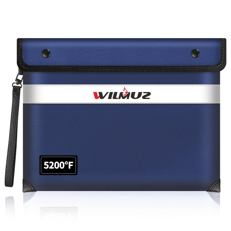 5200°F Heat Insulated Fireproof Document Bag with Zipper,13.9”x10.6” Water Fire Proof Pouch with Reflective Strip,8 Layers of Protective Materials Fireproof Money Bag for Cash,Jewelry(Blue) Blue Large size