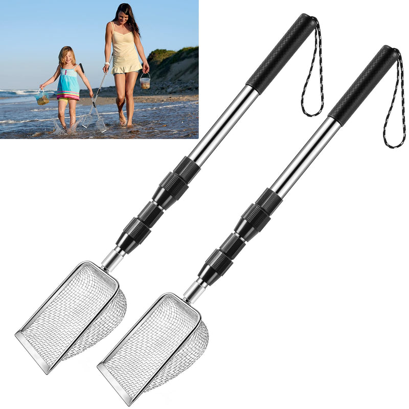 POILKMNI New Upgraded 2 Pcs Shark Tooth Sifter, Beach Sand Sifter, Sand Scoop Shell Scooper for Beach Scoop Shovel Sifter Tool for Picking Up Shells, Shark Tooth Sifter Dipper Silver