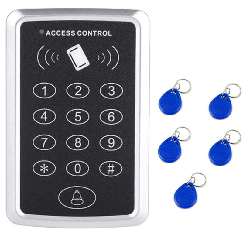 Door Access Control Keypad, Stand-Alone Password RFID Reader+5PCS Keyfob Keychain for Entry Home Security Access Controller