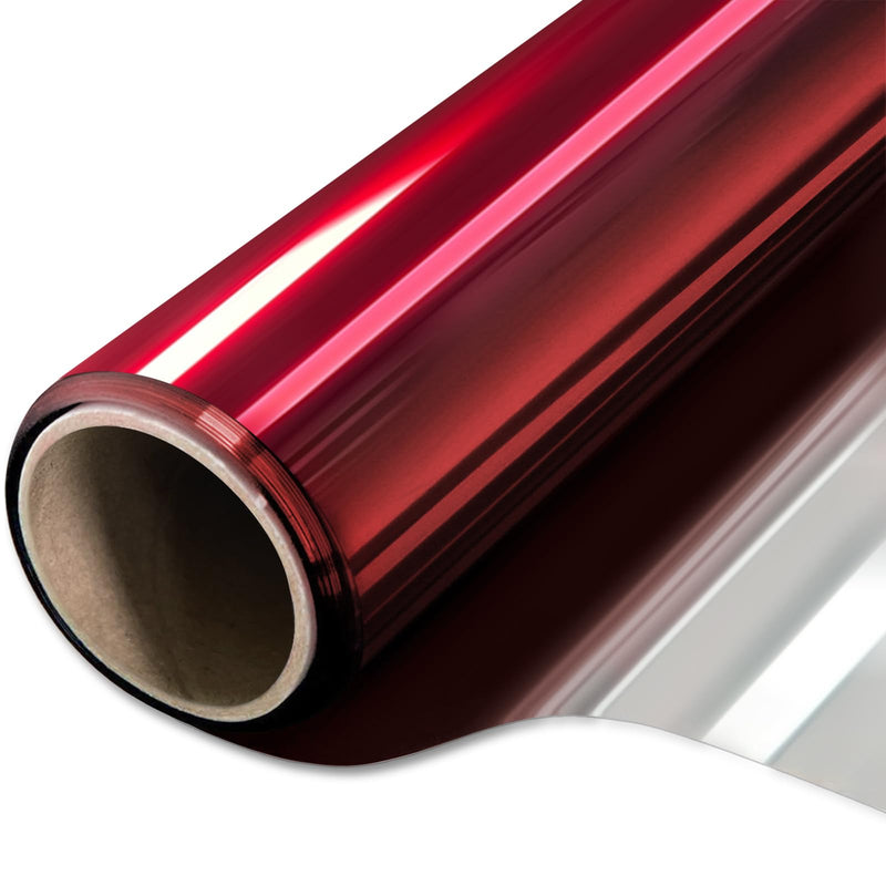 WPCTEV Window Privacy Film One Way Daytime Mirror Tint Treatments UV Heat Control Vinyl Stickers Sun Block Glass Paper Door Covering Reflective (Red Silver, 17.5 Inch x 16.4 Feet) Red Silver