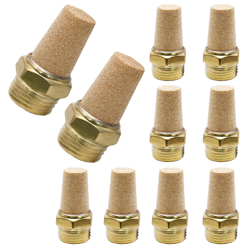 Zorfeter 10pcs Pneumatic Brass Exhaust Muffler Filter, 1/8" NPT Male Thread Hex Sintered Silencer Air Line Fitting 1/8"Male