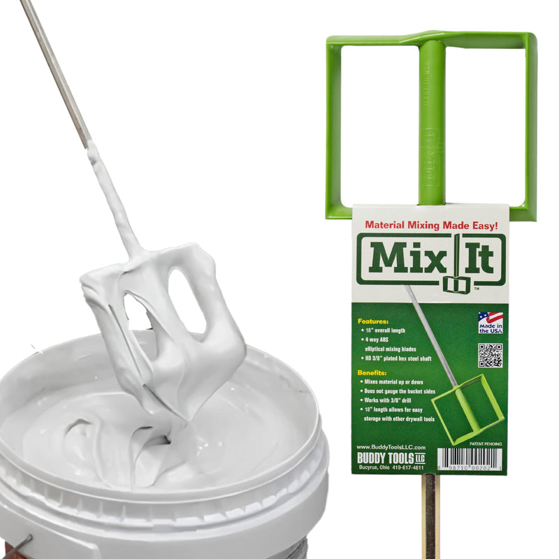 Buddy Tools Mix It, 18" Length – Mud Mixer with Durable ABS Paddle – Efficient Paint Mixer for Drill – Easy-to-Use & Rust-Resistant Mixing Paddle for Mud, Paint, and More