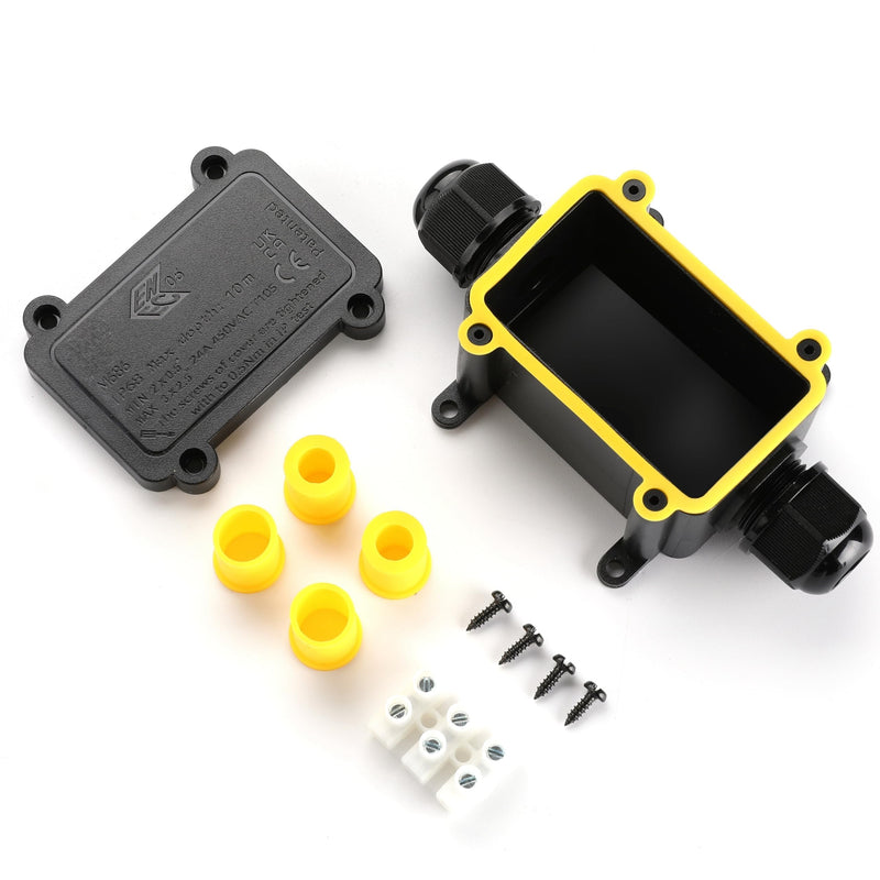 IP68 Waterproof Junction Box,2-Way Waterproof Splice Box Outdoor with 2 Cable M20 Gland Wire Connector Electrical Junction Box for 4-12mm Diameter Cable, Black 2Way(Small) M20 1Pack