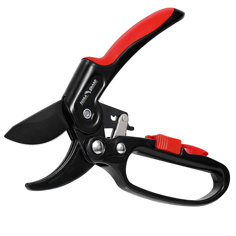 FLORA GUARD Garden Clippers, Professional Ratchet Pruning Shears, Increases Cutting Power 3x, Sharp Gardening Scissors, Cutting Rose, Flower, Hedge, Stem, Tree, Perfect for Weak Hands & Arthritis Reachet Pruner -Classic