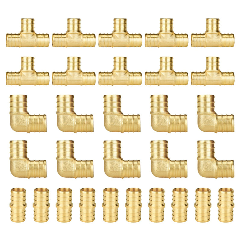 SUNGATOR 30-Pack 3/4 Inch PEX Fittings Kit, 10 Each Elbow Tee Coupling 3/4", 30 Pack