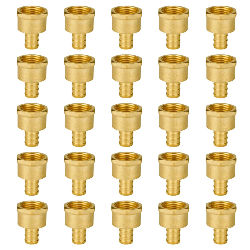 SUNGATOR 25-Pack 1/2" PEX Female Adapter, PEX Fittings 1/2 Inch, Brass 1/2", 25 Pack