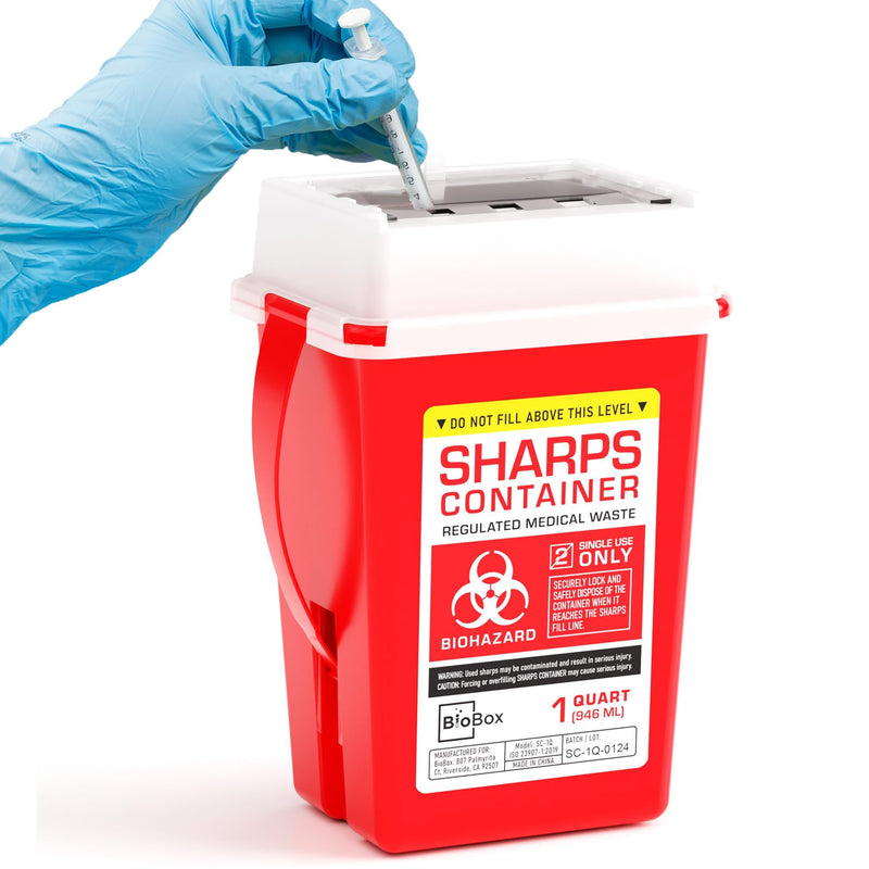 Sharps Container Small - Sharps Containers for Home Use and Labs - Portable Needle Disposal and Travel Size Biohazard Bin - 1 Quart (Pack of 1) 1.0