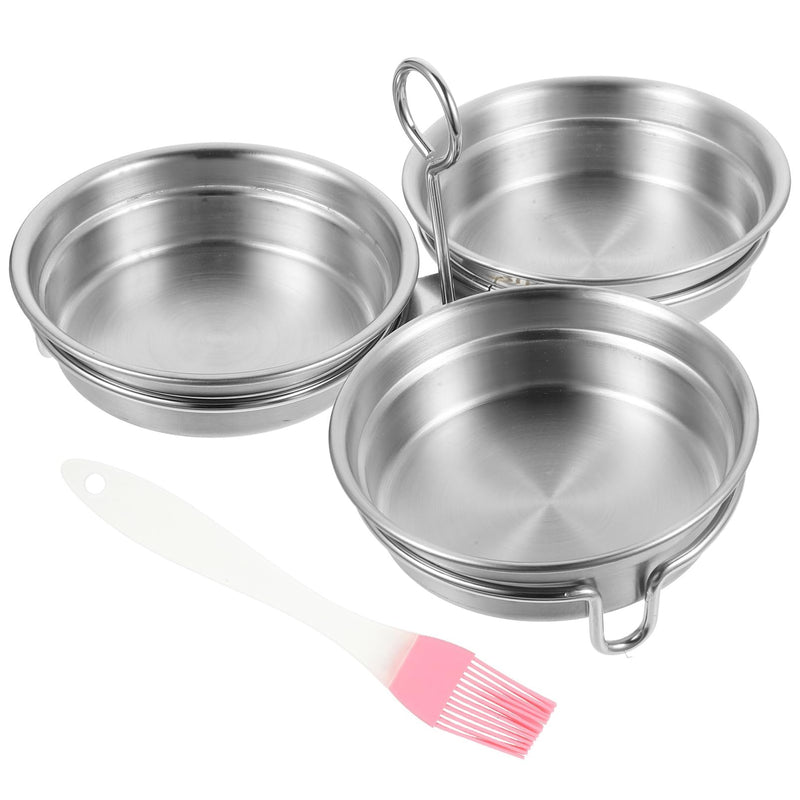 Stainless Steel Egg Poacher Insert Cups Egg Mold for Poached Eggs Ring Mold Deep Pan Design with Handle and Oil Brush 7.28 Inch Kitchen Cookware