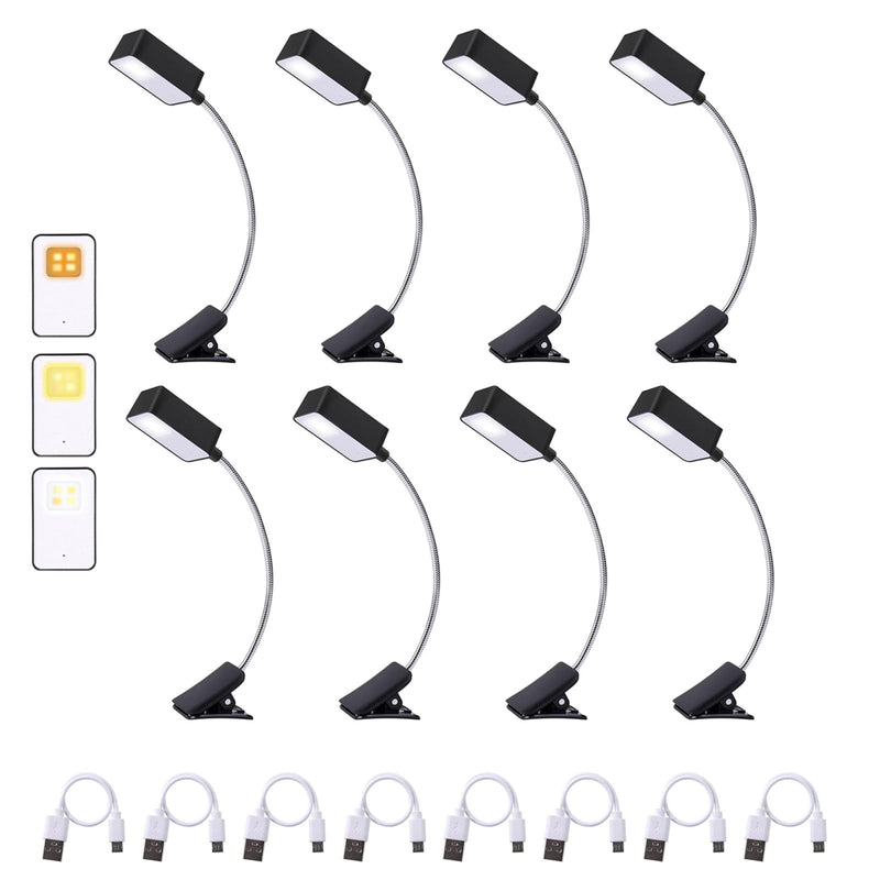 KunHe Rechargeable Book Lights Bulk, Clip on Light for Reading at Night in Bed, Stepless Dimming 3 Color Temperatures Stocking Stuffers for Kids,Book Lovers, 8 Pack 3 Modes 8.0