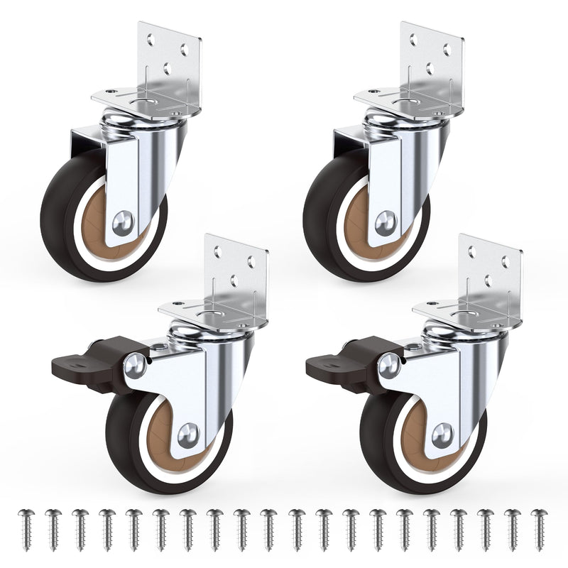 HOLKIE 2 Inch Side Mount Casters Set of 4 Supporting Up to 250 LBS Heavy Duty Furniture Wheels with Thickened L-Shaped Mounting Plate Ideal for Coffe Tables、Plant Stands、Cribs（2 with Brakes） 2 Inch upgrade