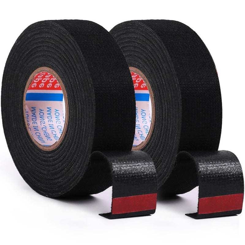 2 Rolls Black Wire Harness Cloth Tape, Speaker Wiring Harness Cloth Tape, for Automobile Electrical Wire harnessing Noise Dampening Heat Proof (Width: 15mm, Length: 50Ft) 15mm by 50ft (2 Rolls)