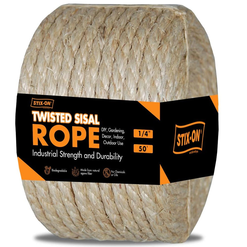 Twisted Sisal Rope – 50' X 1/4" Sisal Twine – Multipurpose Rope for Cat Scratcher, DIY Projects, Gardening, Arts & Crafts – Industrial Strength Natural Sisal String Rope (1/4 Inch X 50 Feet) 1/4 Inch X 50 Feet