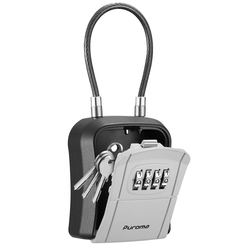 Puroma Lock Box, Portable Key Lock Box with Removable Cable Handle, Resettable Combination Lockbox Wall-Mounted Key Lockbox for House Key, Home, Office, Apartment Warehouse Key Storage (1 Pack, Grey) 1