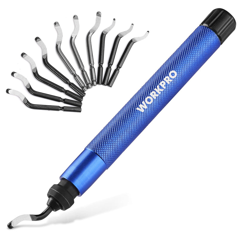 WORKPRO Deburring Tool with 11 Extra High Speed Steel Swivel Blades - 360 Degree Rotary Head Deburring Tool for Metal, Resin, Aluminum, Copper, Plastic, 3D Printing, Wood