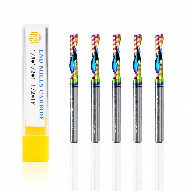 NZ 1/8" 1-Flute End Mill DLC-Coated Carbide - for Aluminum, Copper, Titanium (HRC45), 5pcs 1/8 inch 5