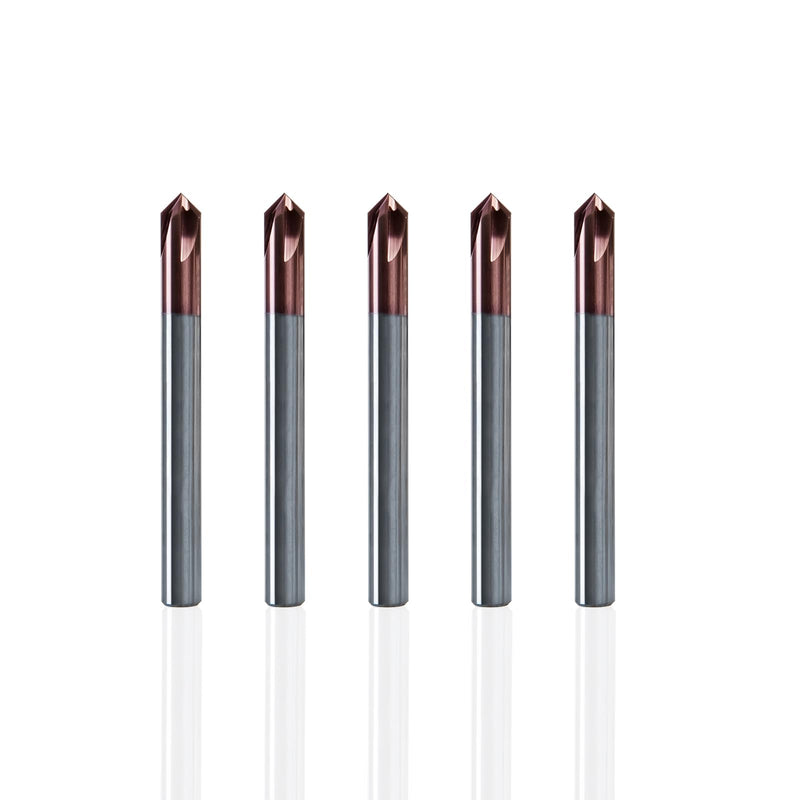 NZ 1/4" 90° 4-Flute Chamfer Mill, CNC Milling Bits for V-Groove & TiSiN Coated HRC55 Stainless Steel, Titanium Alloy, Alloy Steel & Cast Iron | 5-Pack 1/4 inch