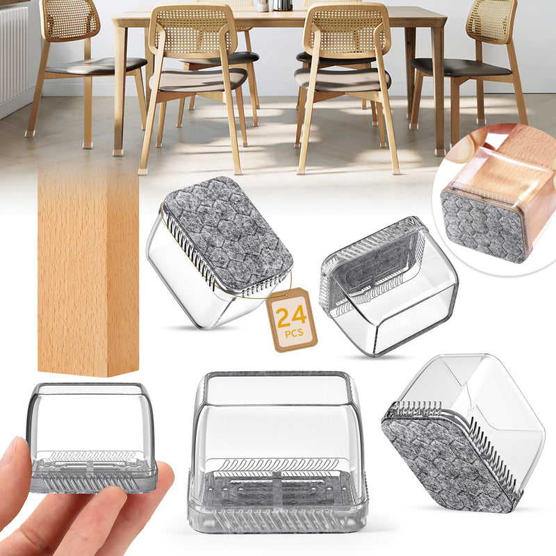 24PCS Rectangular Chair Leg Floor Protectors, Furniture Sliders, Non-Slip Felt Furniture Pads for Hardwood Floors, Silicone Cap Covers to Protect Floors,(Fit L :1.34-1.57", W: 0.87-1.18") Rectangle S-Clear(Fit L: 1.34-1.57", W: 0.87-1.18")