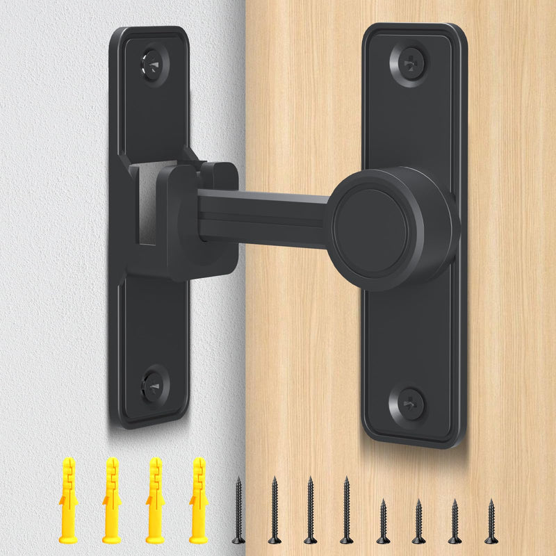 XOOL Barn Door Lock Latch, 90 & 180 Degree Heavy Duty Barn Door Latch, Lock Latch for Door, Garden, Bathroom, Garage, Window, Outdoor, Garage, Barn Black