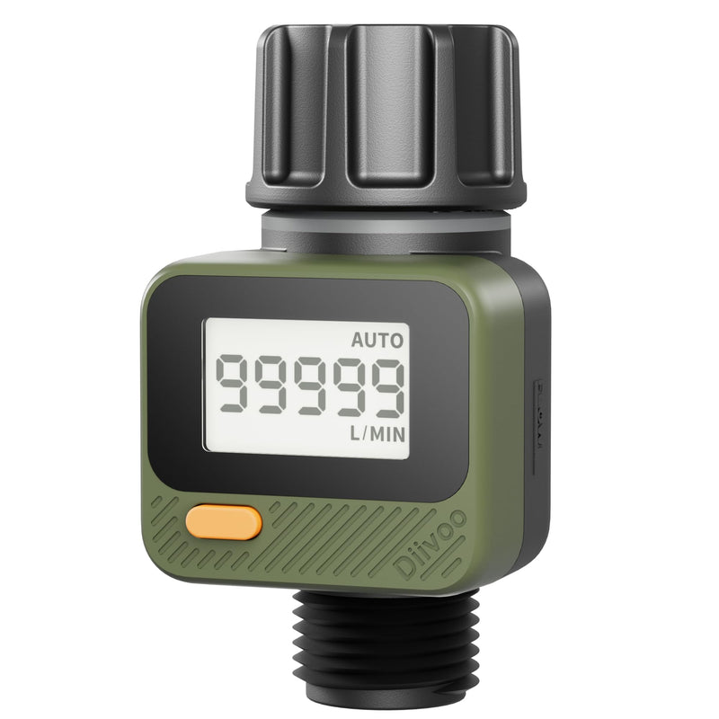 Diivoo Water Flow Meter with 180° Removable Panel, 4 Measure Modes, ±5% High Accuracy and IP54, Measure Gallon/Liter Consumption and Flow Rate for Outdoor Garden Hose Watering, RV Water Tank Filling 1 pack
