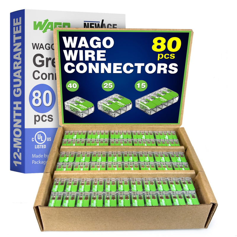 WAGO 221 Series Green Range 80pc Compact Splicing Wire Connectors | Includes (40x 221-422), (25x 221-423), (15x 221-425) | WAGO Wire Connectors | WAGO 221 Wire Nuts | WAGO 221 Series Assortment Pack NAAG221-80
