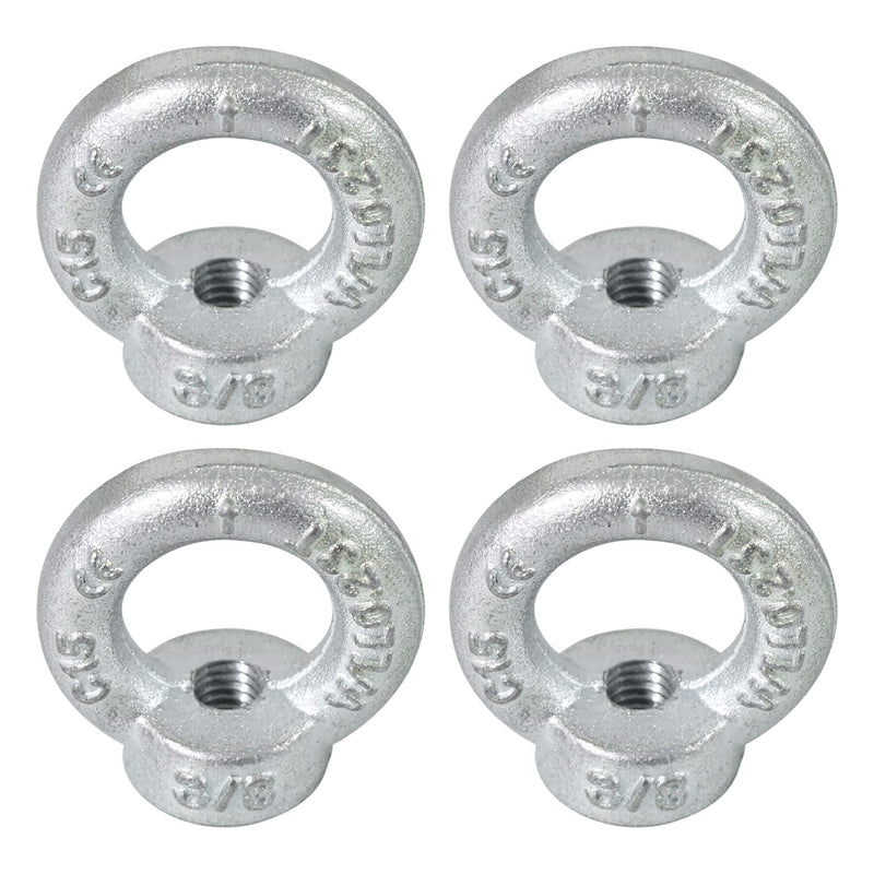 3/8"-16 Lifting Eye Nuts, Drop Forged C15 Galvanized Threaded Fastener, UNC Standard Ring Shape Lifting Eye Nut, 4 Packs 3/8"-16