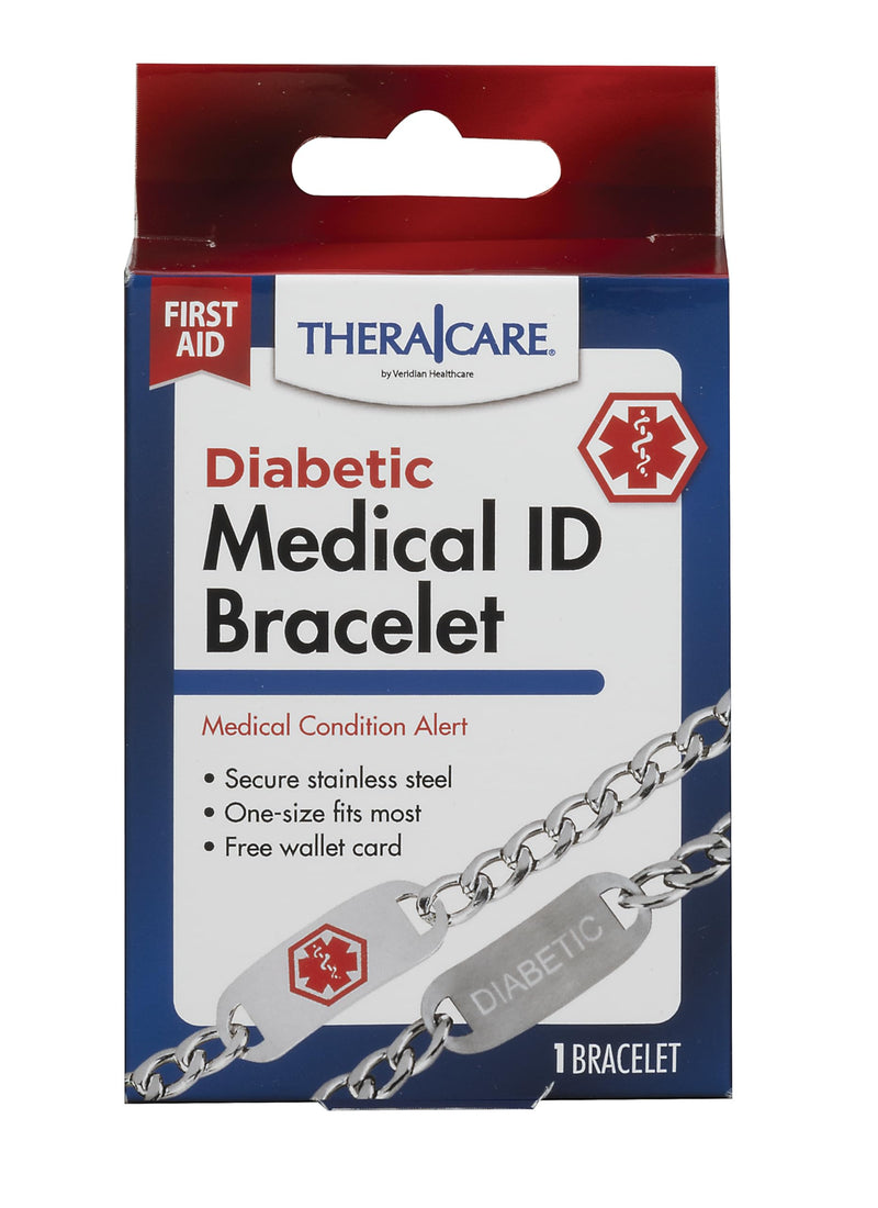 Thera|Care Diabetic Medical ID Bracelet | Stainless Steel Chain Link Bracelet | 10” Adjustable for Smaller Wrists